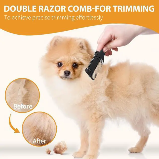 Alt view image 4 of 7 - 2-in-1 Pet Grooming Comb for Dogs and Cats - 2 Combs with 20 Extra Blades for Trimming and Grooming | 2 in 1 Trimming&Grooming, Dog Cat Brush that Cuts Hair, Hair Cutter Comb for Dog Cat, Pet Hair Tri