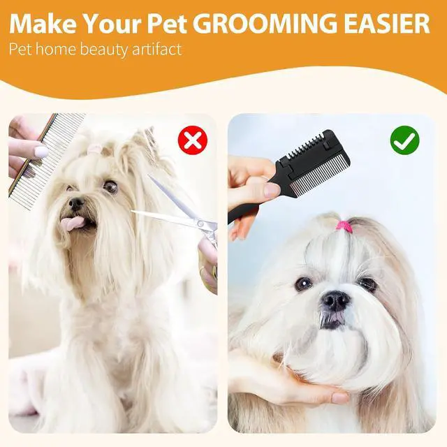 Alt view image 5 of 7 - 2-in-1 Pet Grooming Comb for Dogs and Cats - 2 Combs with 20 Extra Blades for Trimming and Grooming | 2 in 1 Trimming&Grooming, Dog Cat Brush that Cuts Hair, Hair Cutter Comb for Dog Cat, Pet Hair Tri