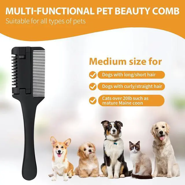 Alt view image 6 of 7 - 2-in-1 Pet Grooming Comb for Dogs and Cats - 2 Combs with 20 Extra Blades for Trimming and Grooming | 2 in 1 Trimming&Grooming, Dog Cat Brush that Cuts Hair, Hair Cutter Comb for Dog Cat, Pet Hair Tri