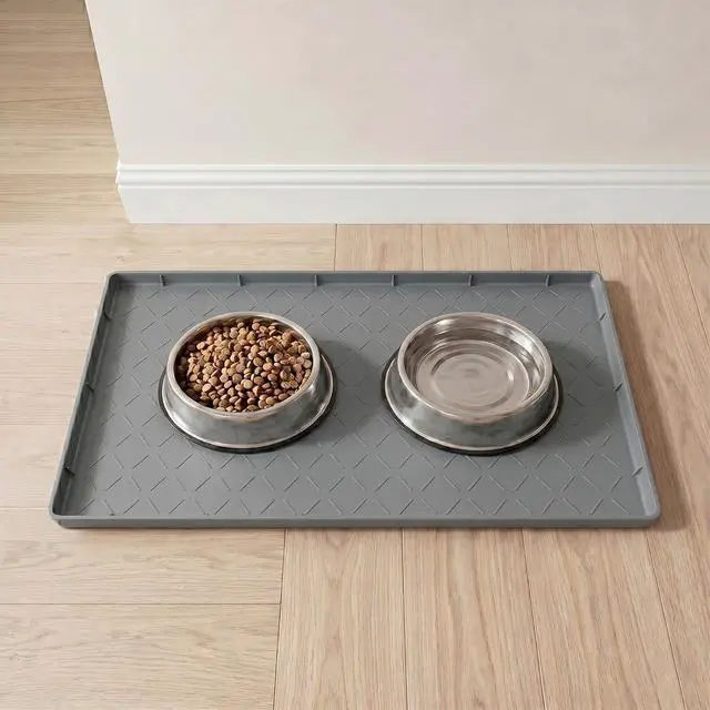 Main image of Silicone Waterproof Mat for Dog & Cat Food Mat 19"X12" | BPA-Free Non-Slip Pet Feeding Mat, Dog Food Tray for Food & Water Bowls, Protect Floor Against Spills, Dark Grey