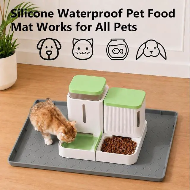 Alt view image 3 of 3 - Silicone Waterproof Mat for Dog & Cat Food Mat 19"X12" | BPA-Free Non-Slip Pet Feeding Mat, Dog Food Tray for Food & Water Bowls, Protect Floor Against Spills, Dark Grey