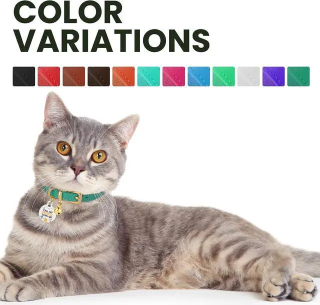 Alt view image 5 of 7 - Leather Cat Collar with Removable Bells Non Breakaway Kitten QR Tag for Girl Boy (7" - 9" for Cats, Black & Gold)