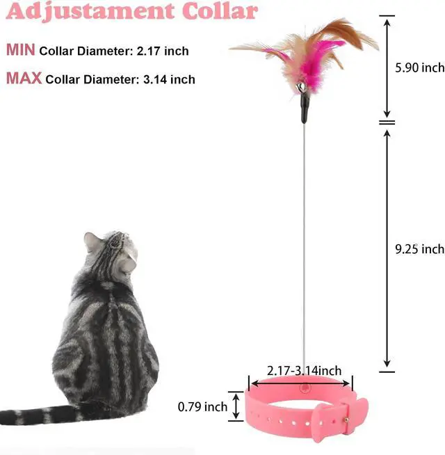 Alt view image 2 of 6 - Cat Collar Toy, 3 Pcs Cat Feather Toy with Neck Collar, Interactive Self Playing Toys with Bell for Indoor Kittens Small Animals(Pink/Blue/Green)