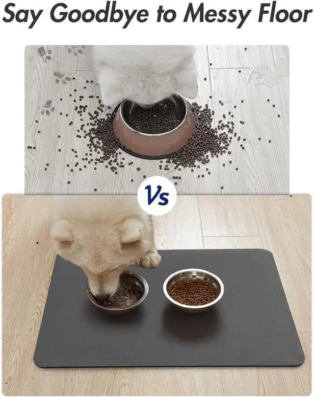 Alt view image 4 of 7 - Absorbent Pet Feeding Mat-No Stains Pet Mat for Food and Water Bowl-Quick Dry Cat & Dog Food Mat Water Dispenser Mat-Pet Supplies Mat-Dog Water Bowl Mat for Messy Drinker,Darkgrey,12"x19"