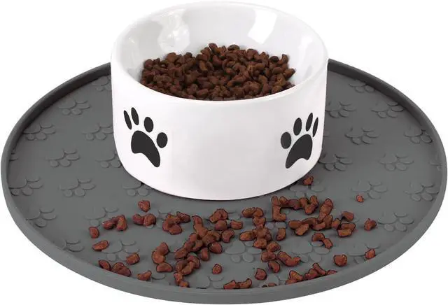 Main image of Silicone Pet Food Mat - Waterproof Dog Food Bowl Mat Cat Feeding Mat Thicker Pet Placemat Eating Mat with High Lip to Prevent Spills, Dog & Cat Water Bowl Mat for Messy Drinkers to Protect FloorsGray