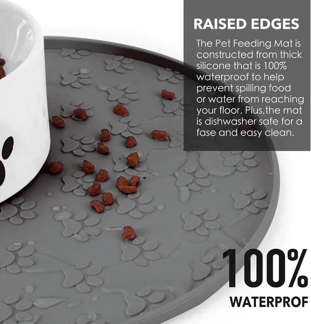 Alt view image 2 of 5 - Silicone Pet Food Mat - Waterproof Dog Food Bowl Mat Cat Feeding Mat Thicker Pet Placemat Eating Mat with High Lip to Prevent Spills, Dog & Cat Water Bowl Mat for Messy Drinkers to Protect FloorsGray