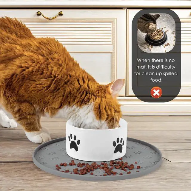 Alt view image 4 of 5 - Silicone Pet Food Mat - Waterproof Dog Food Bowl Mat Cat Feeding Mat Thicker Pet Placemat Eating Mat with High Lip to Prevent Spills, Dog & Cat Water Bowl Mat for Messy Drinkers to Protect FloorsGray