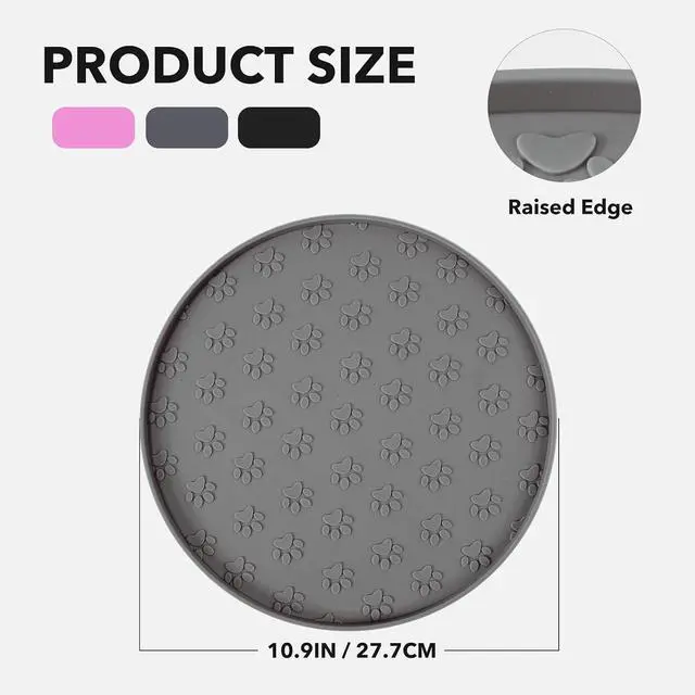 Alt view image 5 of 5 - Silicone Pet Food Mat - Waterproof Dog Food Bowl Mat Cat Feeding Mat Thicker Pet Placemat Eating Mat with High Lip to Prevent Spills, Dog & Cat Water Bowl Mat for Messy Drinkers to Protect FloorsGray