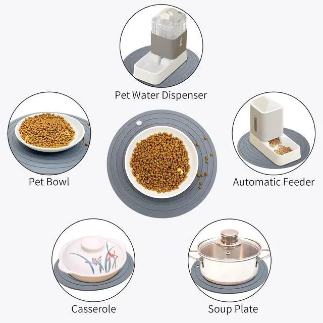 Alt view image 7 of 7 - 3PCS Silicone Pet Food Mat, 9.5" Round Waterproof Non-Slip Dog Cat Bowl Placemat Preventing Feed and Water Overflow Suitable for Medium Small Bowl Dish Plate for Small Animals Protect Floor