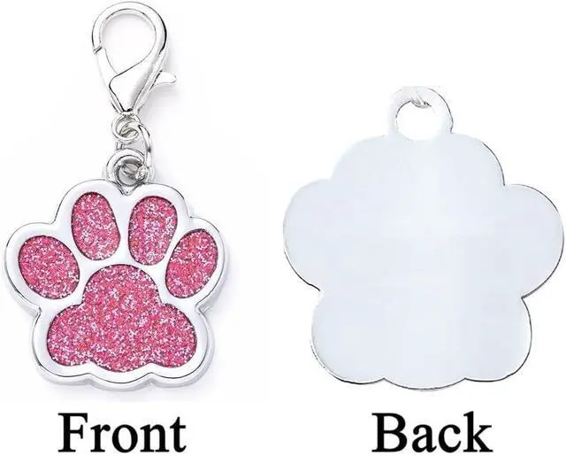 Alt view image 2 of 7 - Cute Personalized Pet Name Tags for Cats/Dogs - Glitter Custom pet id tag, Dog id Tags Engraved for Pets, Customizable cat tag, pet Collar Charms, Dog Name tag (Paw-Shaped-Small: Pink)
