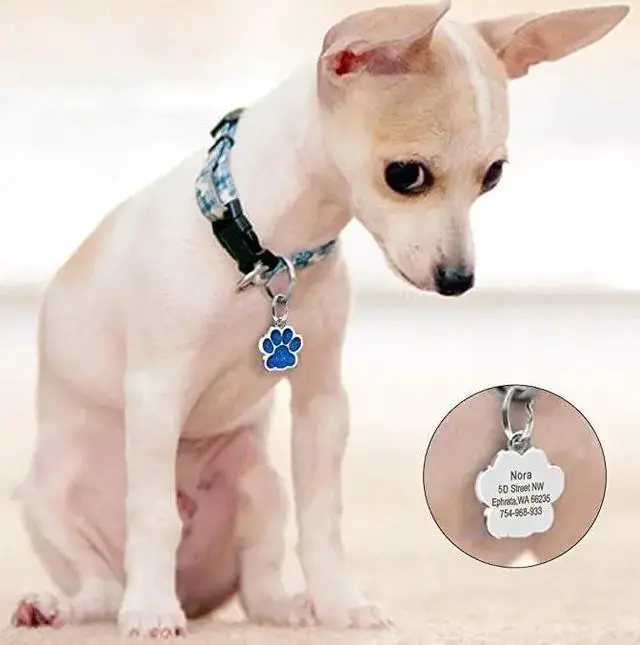 Alt view image 4 of 7 - Cute Personalized Pet Name Tags for Cats/Dogs - Glitter Custom pet id tag, Dog id Tags Engraved for Pets, Customizable cat tag, pet Collar Charms, Dog Name tag (Paw-Shaped-Small: Pink)