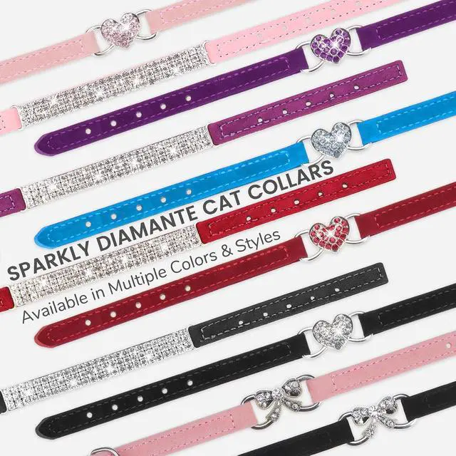 Alt view image 7 of 7 - Diamond Cat Collar with Bell, Adjustable Kitten Collar, Blue | Soft Cute Pet Collar with Crystal Heart Charm for Girl Boy Cats,Safe Bling Sparkly Stylish with Safety Elastic,8-10in,1 Pack