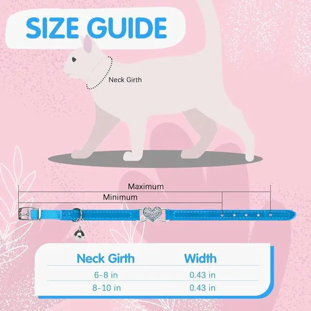 Alt view image 6 of 7 - Diamond Cat Collar with Bell, Adjustable Kitten Collar, Blue | Soft Cute Pet Collar with Crystal Heart Charm for Girl Boy Cats,Safe Bling Sparkly Stylish with Safety Elastic,8-10in,1 Pack