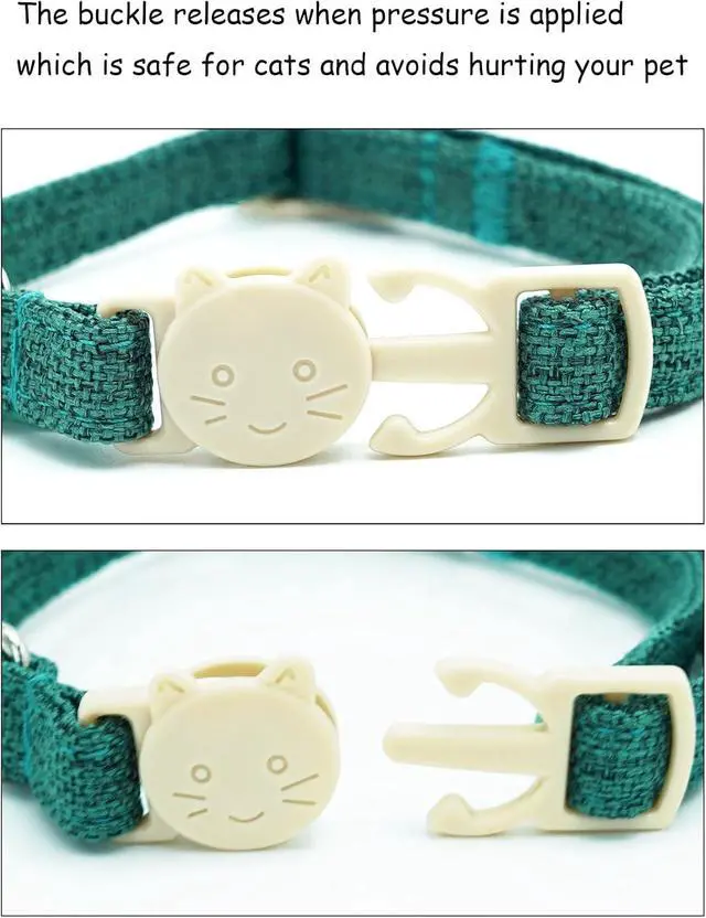 Alt view image 3 of 7 - Red and Green Linnet Cat Collar(2-Pack) Breakaway | Safety Buckle, Kitten and Bell Pendant, Adjustable,Linen-look Material, for Cats and Small Pets