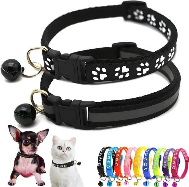 Main image of Black XS Dog Collar with Bell, 2-Pack Reflective XXS Puppy Cat Collars | Soft Nylon Adjustable Buckle for XXS XSmall Extra Small X-Small Tiny Boy Girl Pets Female Male Kitten Yorkie Teacup Chihuahua