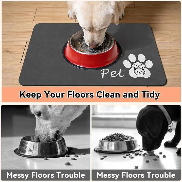Alt view image 3 of 7 - Dog Food Mat Cat Feeding Mat for Food and Water Bowls,12"x20",Dark Grey | Non Slip Absorbent Quick Dry Pet Feeding Mats for Floors with Waterproof Rubber Backed Dog Placemat Mats for Messy Drinkers