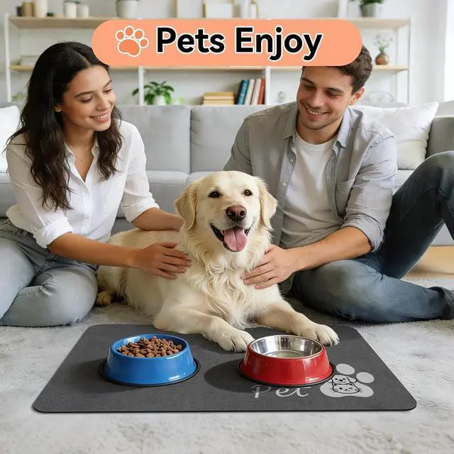 Alt view image 7 of 7 - Dog Food Mat Cat Feeding Mat for Food and Water Bowls,12"x20",Dark Grey | Non Slip Absorbent Quick Dry Pet Feeding Mats for Floors with Waterproof Rubber Backed Dog Placemat Mats for Messy Drinkers