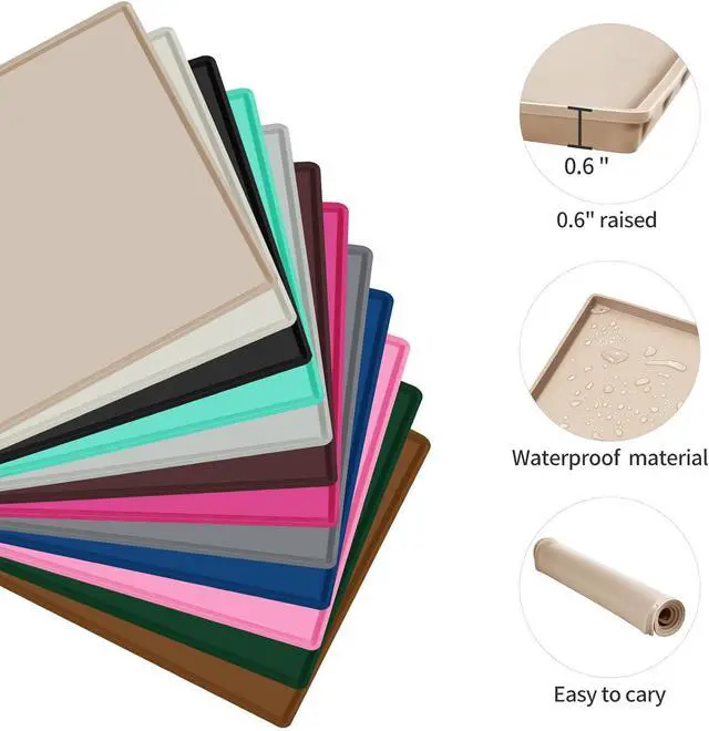 Alt view image 2 of 7 - Silicone Dog Food Mat Waterproof Pet Feeding Tray for Small Medium Dogs | Non slip pet bowl placemat with 0.6 inch raised edges and flexible roll up design.Fits most spaces.Size 18.5" x 11.5"