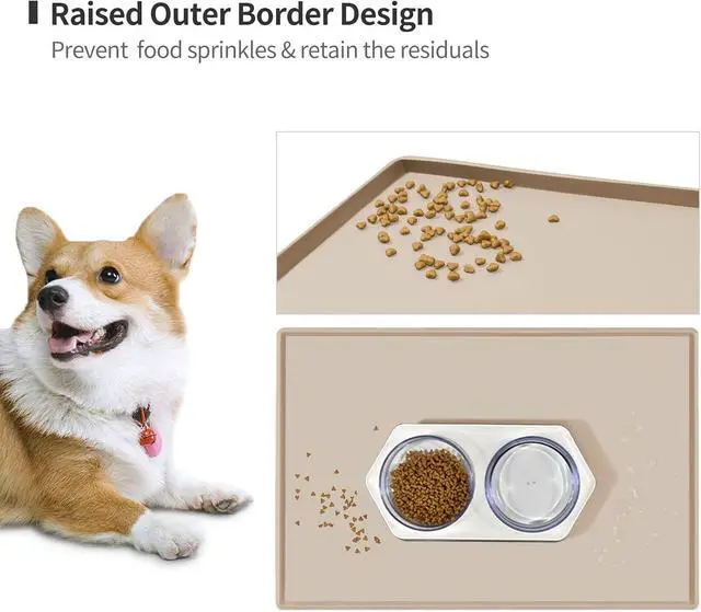 Alt view image 3 of 7 - Silicone Dog Food Mat Waterproof Pet Feeding Tray for Small Medium Dogs | Non slip pet bowl placemat with 0.6 inch raised edges and flexible roll up design.Fits most spaces.Size 18.5" x 11.5"