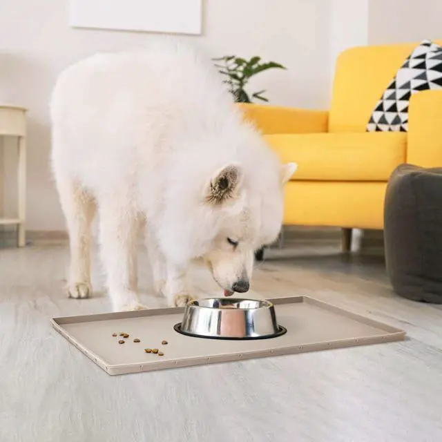 Alt view image 7 of 7 - Silicone Dog Food Mat Waterproof Pet Feeding Tray for Small Medium Dogs | Non slip pet bowl placemat with 0.6 inch raised edges and flexible roll up design.Fits most spaces.Size 18.5" x 11.5"