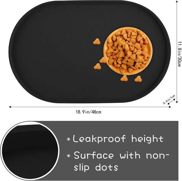 Alt view image 2 of 7 - 100% Waterproof 0.5" Raised Edge BPA Free Silicone Dog Food Mat, Pet Cat Feeding Mats Contain Spills Protects Floors, Placemats for Cats and Dogs Water Bowl Dishwasher. (Small, Black)