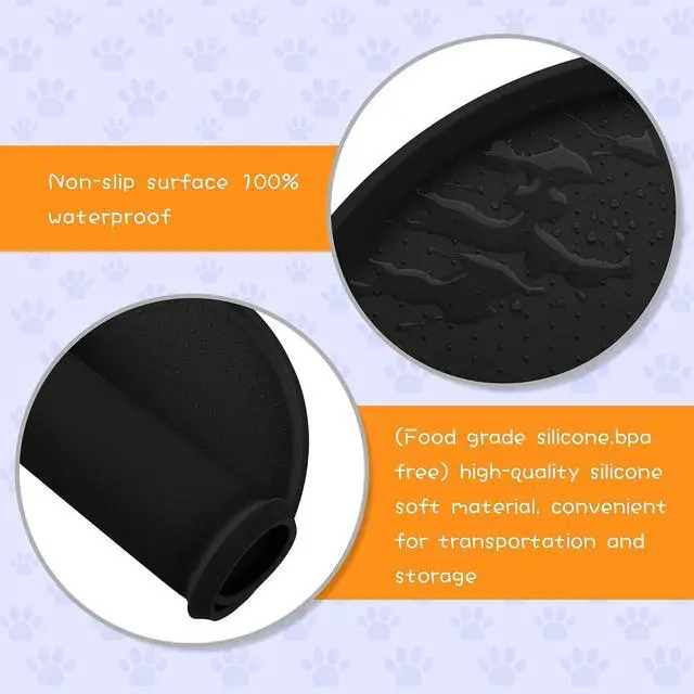 Alt view image 3 of 7 - 100% Waterproof 0.5" Raised Edge BPA Free Silicone Dog Food Mat, Pet Cat Feeding Mats Contain Spills Protects Floors, Placemats for Cats and Dogs Water Bowl Dishwasher. (Small, Black)