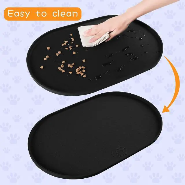Alt view image 4 of 7 - 100% Waterproof 0.5" Raised Edge BPA Free Silicone Dog Food Mat, Pet Cat Feeding Mats Contain Spills Protects Floors, Placemats for Cats and Dogs Water Bowl Dishwasher. (Small, Black)