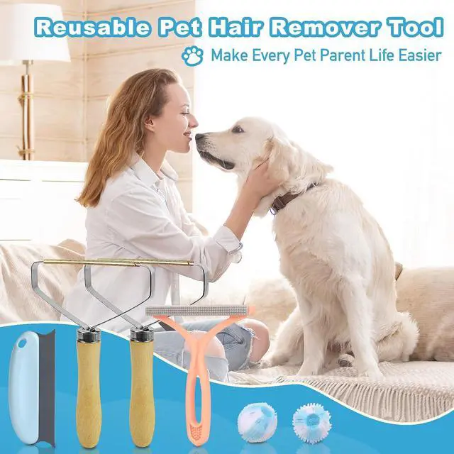 Alt view image 6 of 6 - Pet Hair Removal Tool: 6 Pcs Dog Cat Hair Remover - Reusable Pet Hair Remover with Laundry Pet Hair Catcher - Portable Carpet Rake Scraper Fur Removal Tool for Rugs Car Mats Couch Furniture