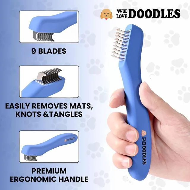Alt view image 2 of 6 - Dematting Comb for Dogs, Undercoat Rake Grooming Tool, Mat Remover, 9 Blade | Best Dematting Brush For Doodles & Poodles, Detangling De Matted Hair, Tool For Removing Shedding Fur, Cat Deshedder Brush