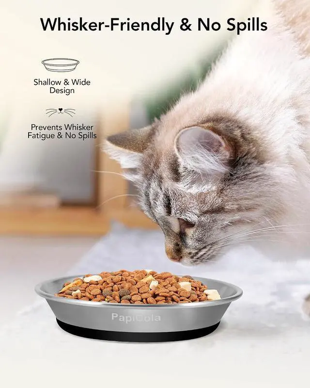 Alt view image 3 of 6 - Stainless Steel Cat Bowl 1PC, Non-Slip cat Food Dish, Metal Cat Bowl | Heavy Duty, Whisker Friendly with Wide and Shallow Design, 6.3'' Wide, 0.7mm Thick 304 Stainless Steel, Ideal Pet Dish