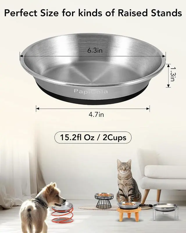 Alt view image 5 of 6 - Stainless Steel Cat Bowl 1PC, Non-Slip cat Food Dish, Metal Cat Bowl | Heavy Duty, Whisker Friendly with Wide and Shallow Design, 6.3'' Wide, 0.7mm Thick 304 Stainless Steel, Ideal Pet Dish