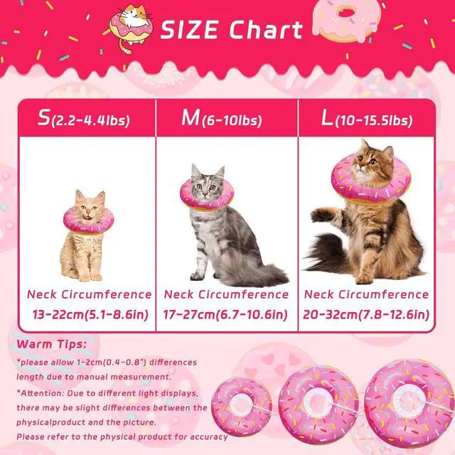 Alt view image 2 of 7 - Cat Cone Collar Soft, Adjustable Cat Recovery Collars Spay Cones to Stop Licking, Cute Donut E Collar After Surgery, Anti-Lick Recovery Elizabethan Collar for Kittens (Donut Pink, Small)
