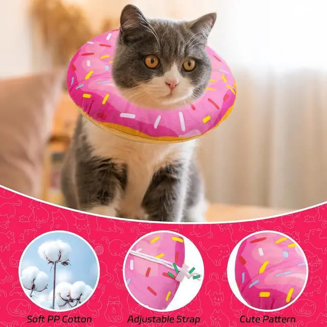 Alt view image 3 of 7 - Cat Cone Collar Soft, Adjustable Cat Recovery Collars Spay Cones to Stop Licking, Cute Donut E Collar After Surgery, Anti-Lick Recovery Elizabethan Collar for Kittens (Donut Pink, Small)