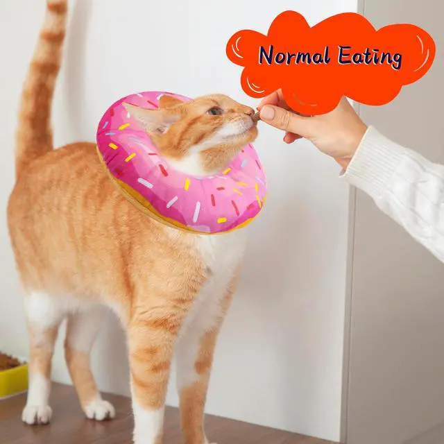 Alt view image 4 of 7 - Cat Cone Collar Soft, Adjustable Cat Recovery Collars Spay Cones to Stop Licking, Cute Donut E Collar After Surgery, Anti-Lick Recovery Elizabethan Collar for Kittens (Donut Pink, Small)
