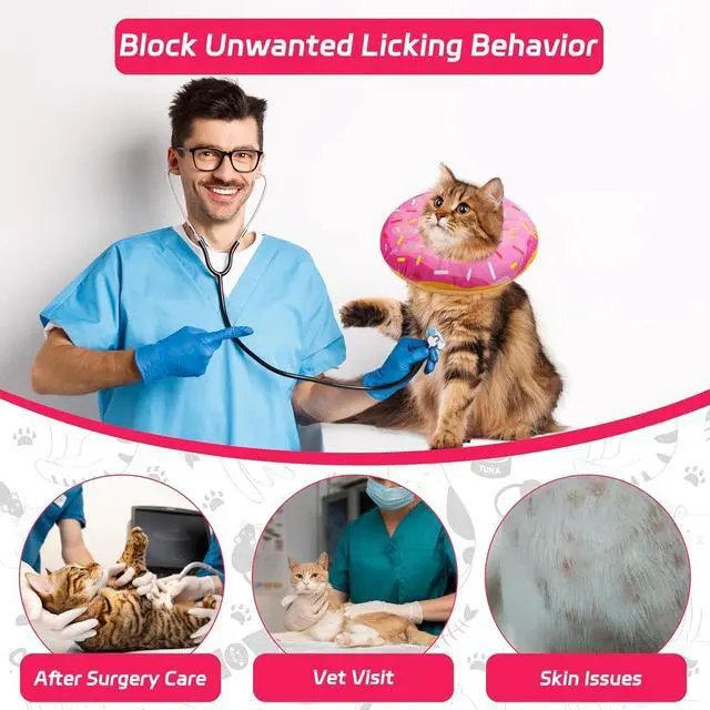 Alt view image 6 of 7 - Cat Cone Collar Soft, Adjustable Cat Recovery Collars Spay Cones to Stop Licking, Cute Donut E Collar After Surgery, Anti-Lick Recovery Elizabethan Collar for Kittens (Donut Pink, Small)