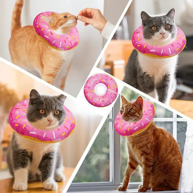 Alt view image 7 of 7 - Cat Cone Collar Soft, Adjustable Cat Recovery Collars Spay Cones to Stop Licking, Cute Donut E Collar After Surgery, Anti-Lick Recovery Elizabethan Collar for Kittens (Donut Pink, Small)