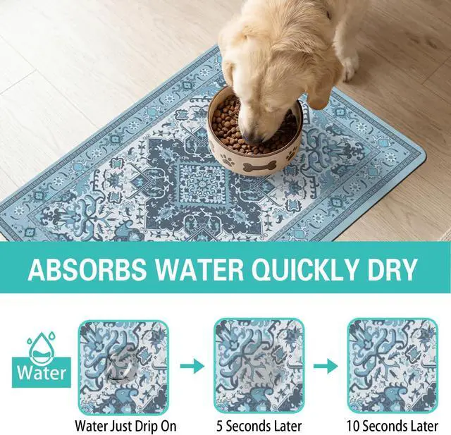 Alt view image 2 of 7 - Pet Feeding Mat for Floors Waterproof Dog Mat for Food and Water Absorbent Quick Dry Non Slip mat for Cat Bowls