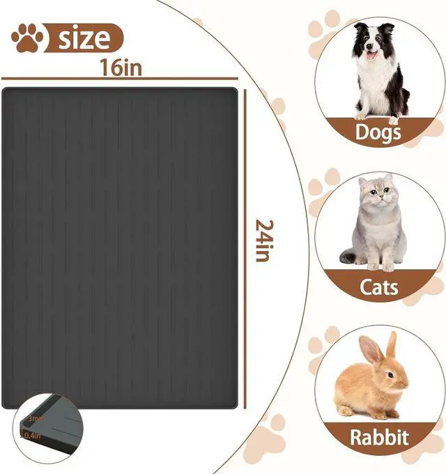 Alt view image 2 of 7 - 24"x16" Large Dog Food Mat, Silicone Dog and Cat Mats for Food and Water Bowls, Waterproof Raised Edge Pet Feeding Mat for Contain Spills Protects Floors, Multiple Colors & Sizes for Pets, Lake Blue