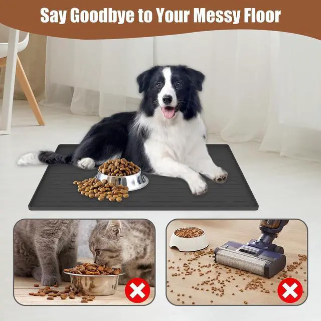 Alt view image 3 of 7 - 24"x16" Large Dog Food Mat, Silicone Dog and Cat Mats for Food and Water Bowls, Waterproof Raised Edge Pet Feeding Mat for Contain Spills Protects Floors, Multiple Colors & Sizes for Pets, Lake Blue
