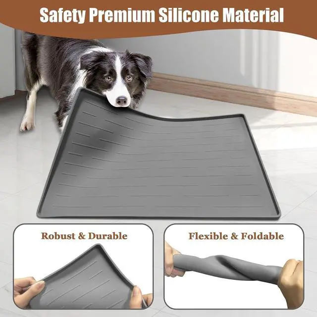 Alt view image 4 of 7 - 24"x16" Large Dog Food Mat, Silicone Dog and Cat Mats for Food and Water Bowls, Waterproof Raised Edge Pet Feeding Mat for Contain Spills Protects Floors, Multiple Colors & Sizes for Pets, Lake Blue