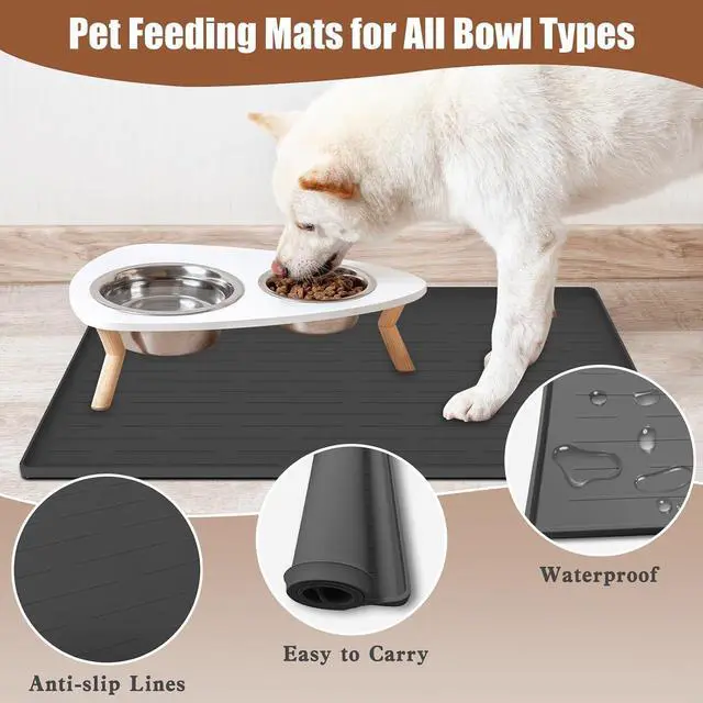 Alt view image 5 of 7 - 24"x16" Large Dog Food Mat, Silicone Dog and Cat Mats for Food and Water Bowls, Waterproof Raised Edge Pet Feeding Mat for Contain Spills Protects Floors, Multiple Colors & Sizes for Pets, Lake Blue