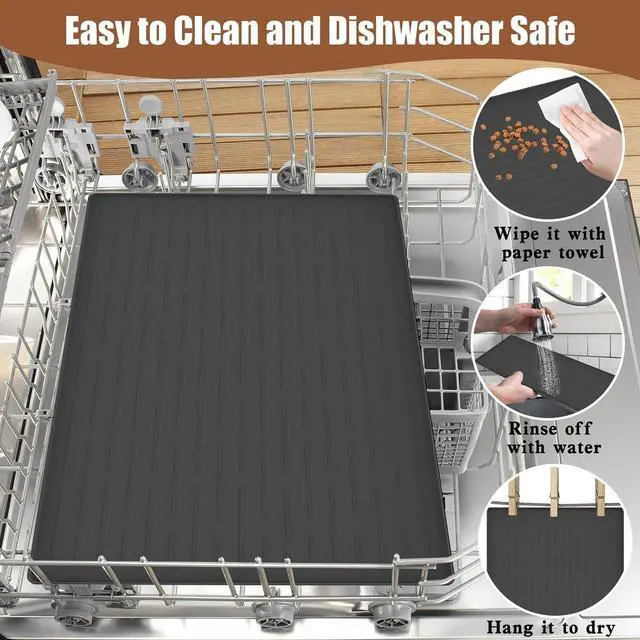 Alt view image 6 of 7 - 24"x16" Large Dog Food Mat, Silicone Dog and Cat Mats for Food and Water Bowls, Waterproof Raised Edge Pet Feeding Mat for Contain Spills Protects Floors, Multiple Colors & Sizes for Pets, Lake Blue