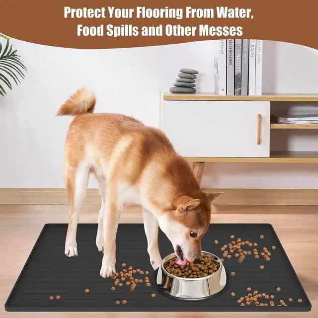 Alt view image 7 of 7 - 24"x16" Large Dog Food Mat, Silicone Dog and Cat Mats for Food and Water Bowls, Waterproof Raised Edge Pet Feeding Mat for Contain Spills Protects Floors, Multiple Colors & Sizes for Pets, Lake Blue