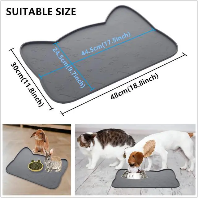 Alt view image 4 of 6 - Cat Food Mat, Silicone Dog Bowl Mat for Food and Water, Waterproof Non Slip Pet Feeding Mat, Raised Edge Dog Food Tray to Stop Food Spills and Water Messes on Floor (Teal+M)