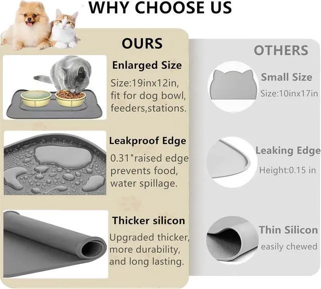 Alt view image 5 of 6 - Cat Food Mat, Silicone Dog Bowl Mat for Food and Water, Waterproof Non Slip Pet Feeding Mat, Raised Edge Dog Food Tray to Stop Food Spills and Water Messes on Floor (Teal+M)