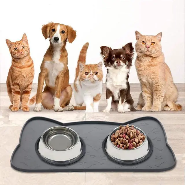 Alt view image 2 of 6 - Cat Food Mat, Silicone Dog Bowl Mat for Food and Water, Waterproof Non Slip Pet Feeding Mat, Raised Edge Dog Food Tray to Stop Food Spills and Water Messes on Floor (Teal+M)