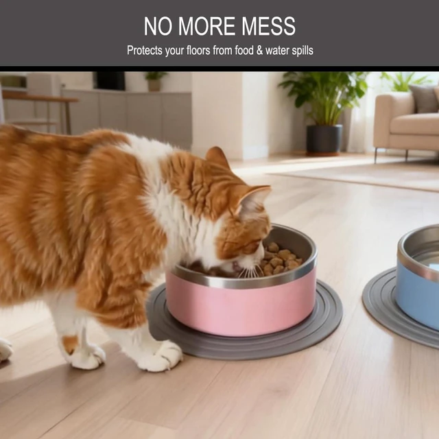Alt view image 2 of 7 - 2 PCS Small Pet Food Mat for Cat and Dog, Grey 9.5"x9.5" | Bowl Placemat for Prevent Food and Water Overflow, Suitable for Medium and Small Pet