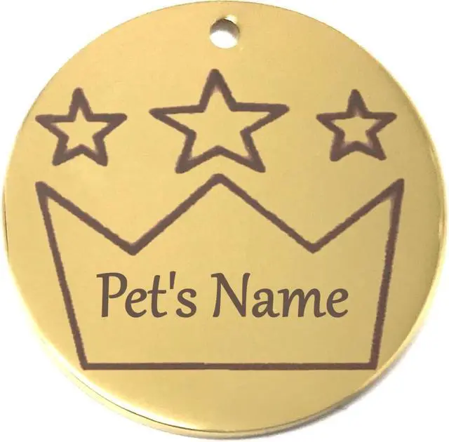 Alt view image 5 of 7 - Laser Engraved Stainless Steel Pet Name Tags Personalized on Both Sides for Pet Collar - Dog ID Tag, Dog Name Tag, Cat ID Tag, Cat Name Tag (Gold - Crown, Large)