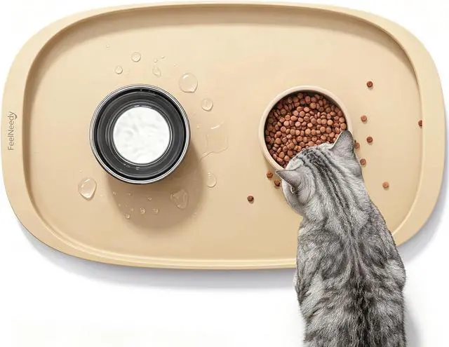 Alt view image 2 of 7 - Silicone Cat & Dog Food Mat Waterproof, High Raised Edges for Leakage Protection, Dog Mat for Food and Water, Non-Slip Drip Tray, Easy Clean 18 * 12 * 0.5 inches Feeding Pad (Small, Beige)
