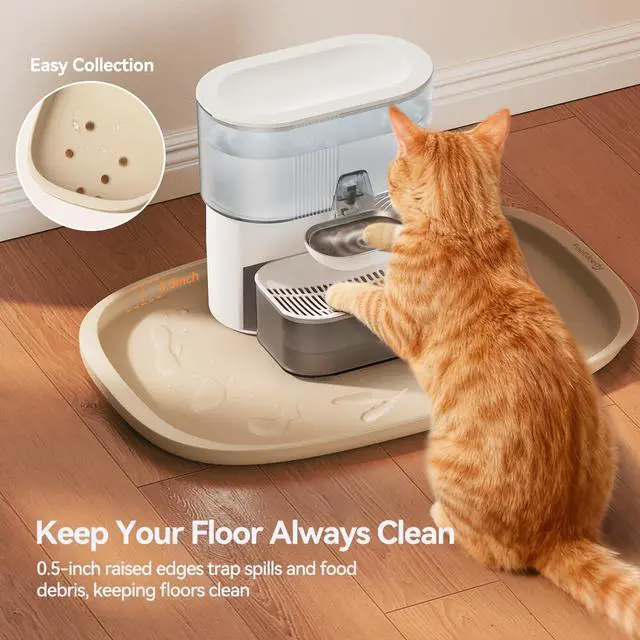 Alt view image 7 of 7 - Silicone Cat & Dog Food Mat Waterproof, High Raised Edges for Leakage Protection, Dog Mat for Food and Water, Non-Slip Drip Tray, Easy Clean 18 * 12 * 0.5 inches Feeding Pad (Small, Beige)